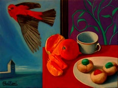 Breakfast With Bird   Contemporary Still Life Oil Painting