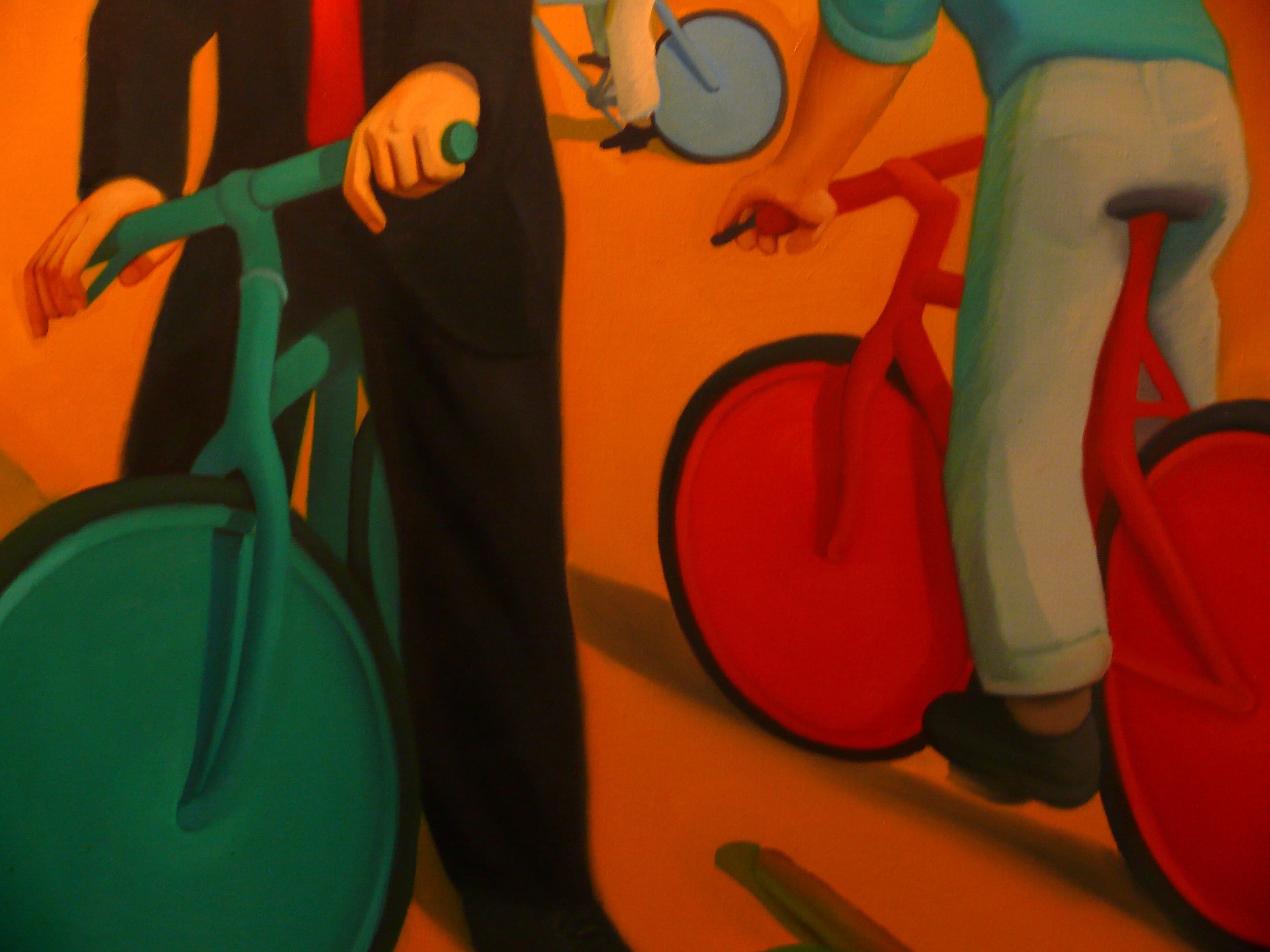 Chromatic Bicycles.  Contemporary Figurative Oil Painting For Sale 4