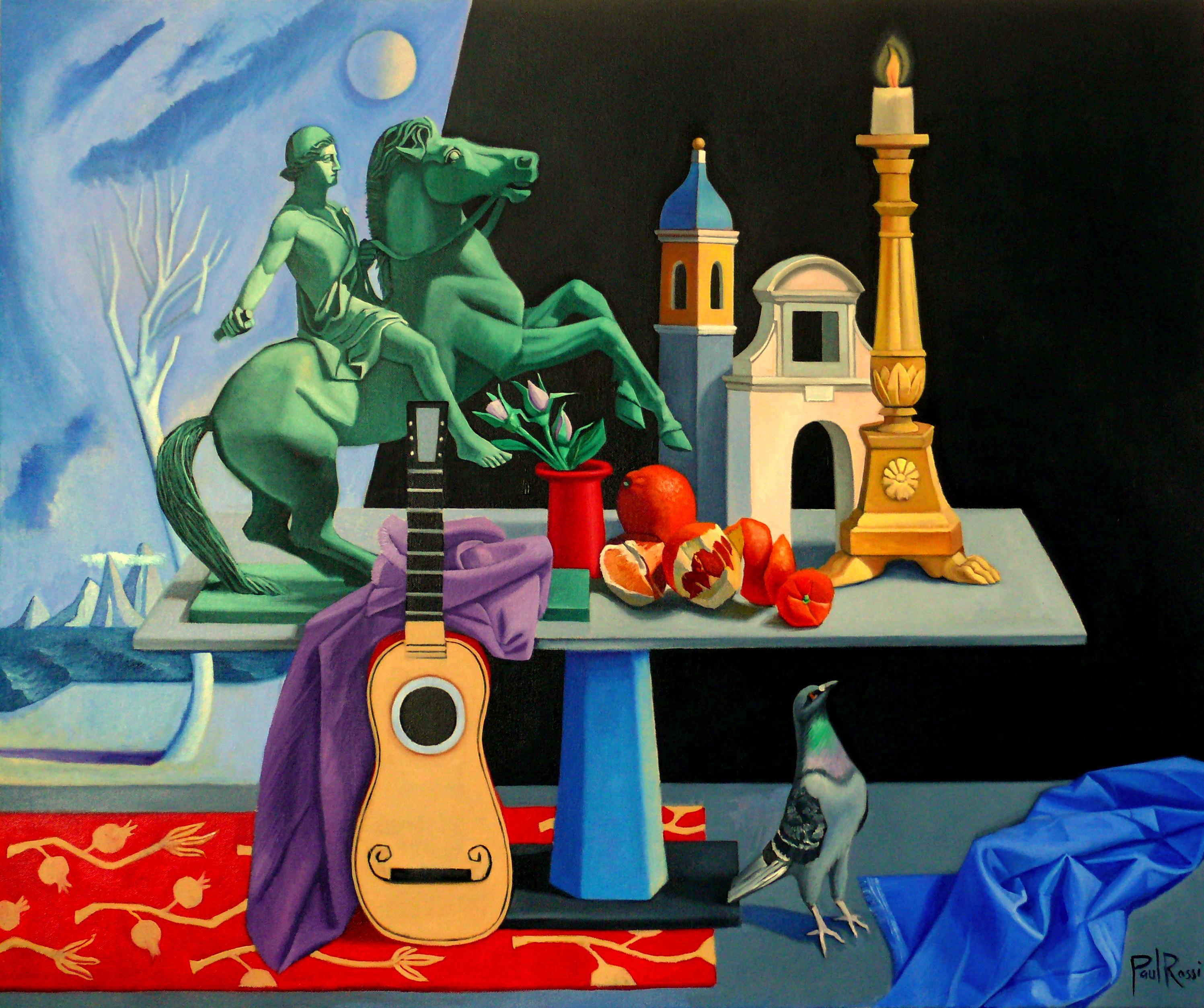 Still-Life Painting di Paul Rossi - Tavolo dei poeti. Natura morta contemporanea dipinta ad olio