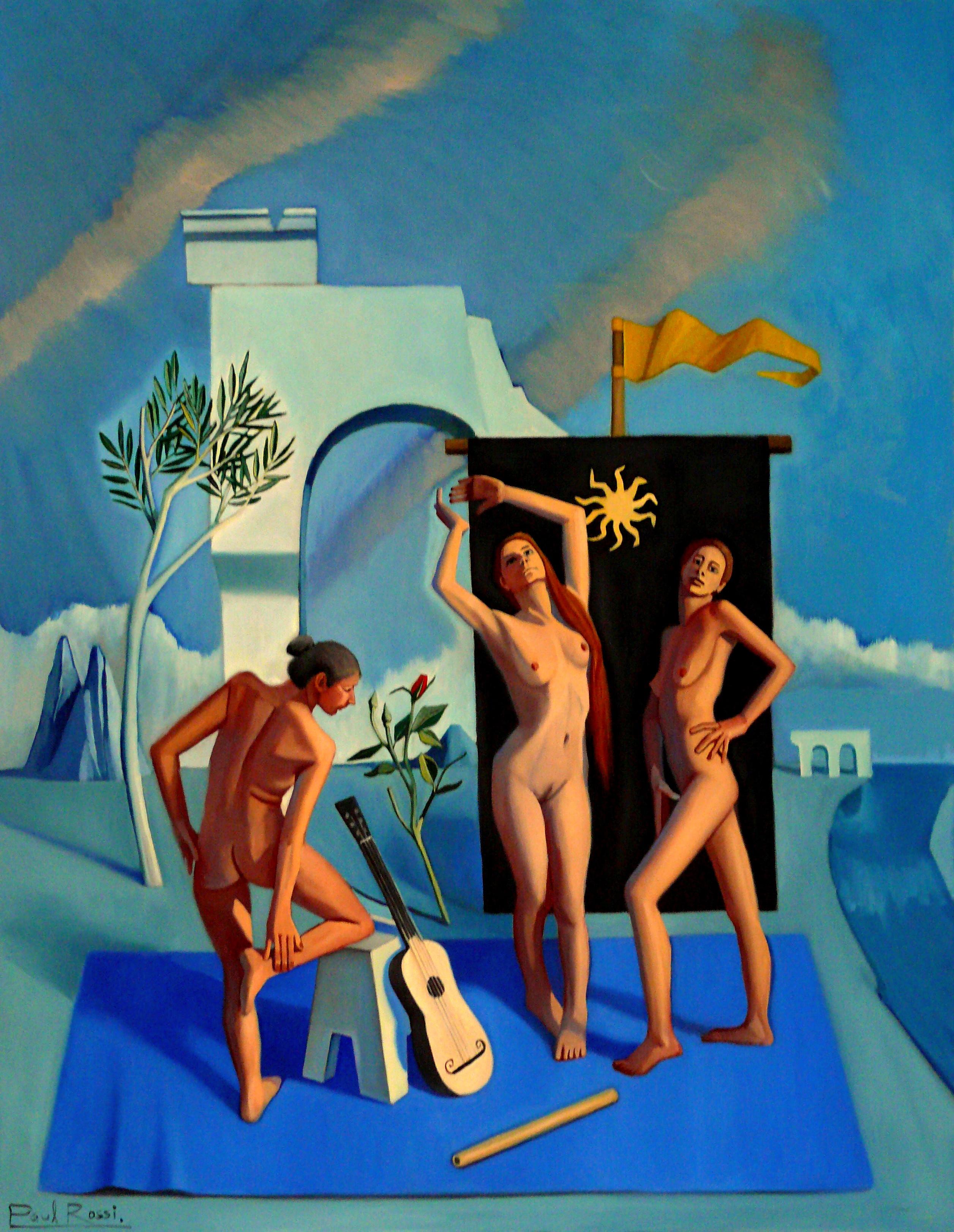 Figurative Painting de Paul Rossi - Las Tres Gracias III    Pintura al óleo figurativa contemporánea