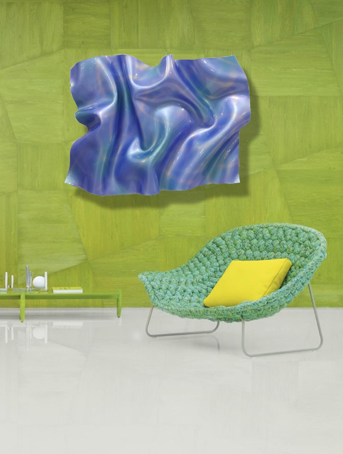 Schöne blaue handgeformte Oberfläche von Wasser / Wellenform / schillernde Pop Art  im Angebot 1