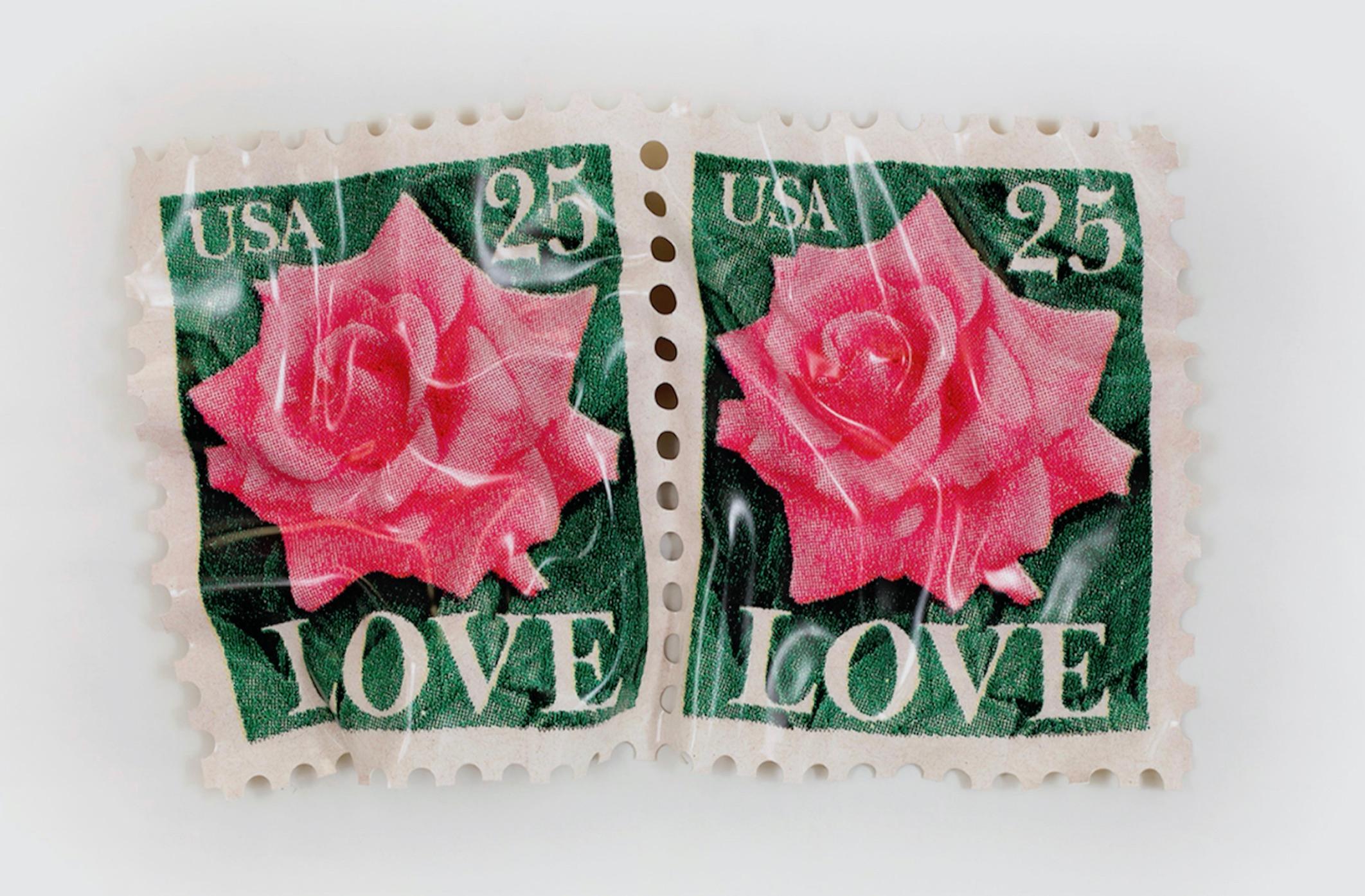 Two Rose Love Stamps #5 - Mixed Media Art by Paul Rousso
