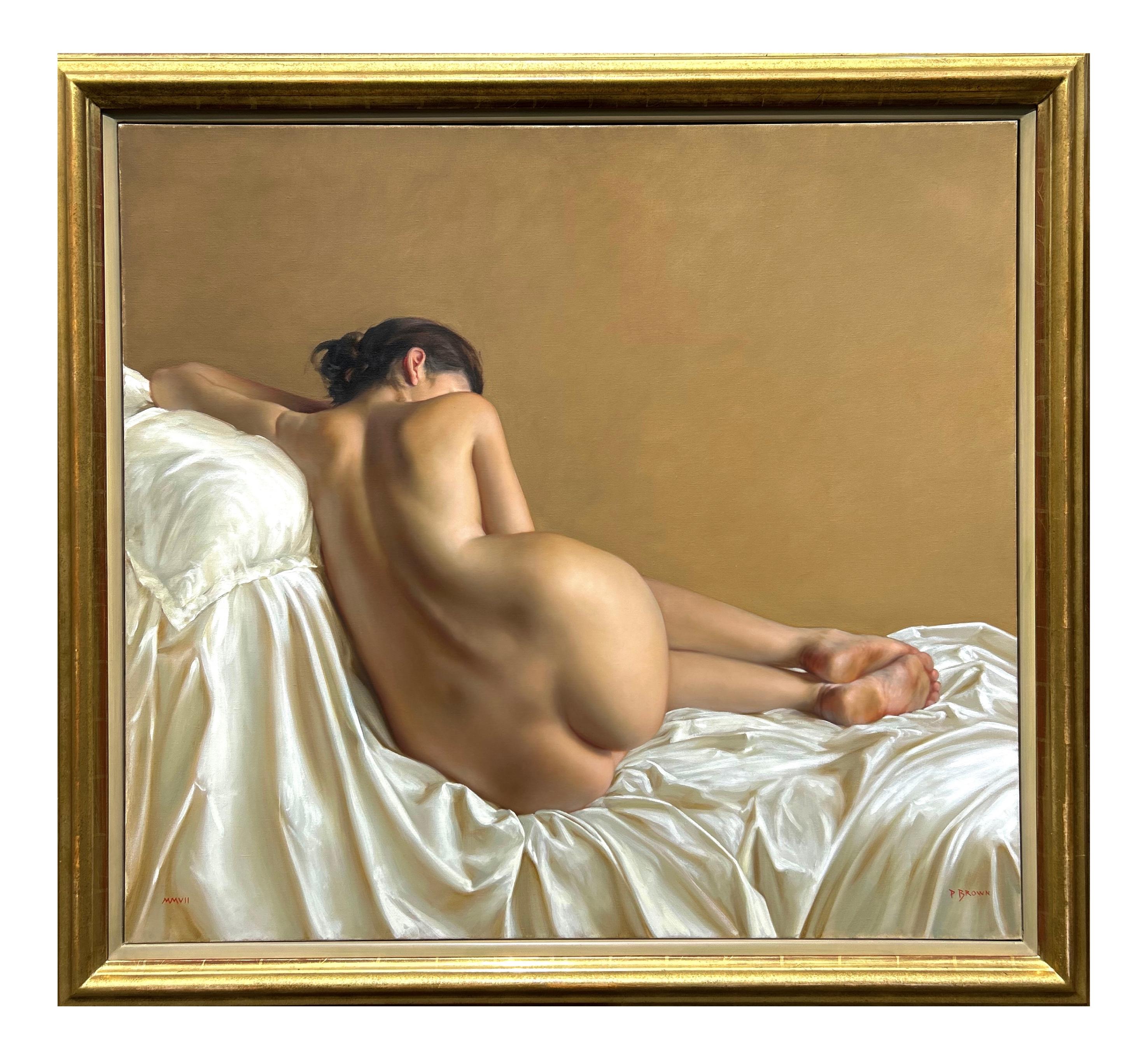 Ease - Pittura realistica di nudo di figura sdraiata - Painting di Paul S Brown