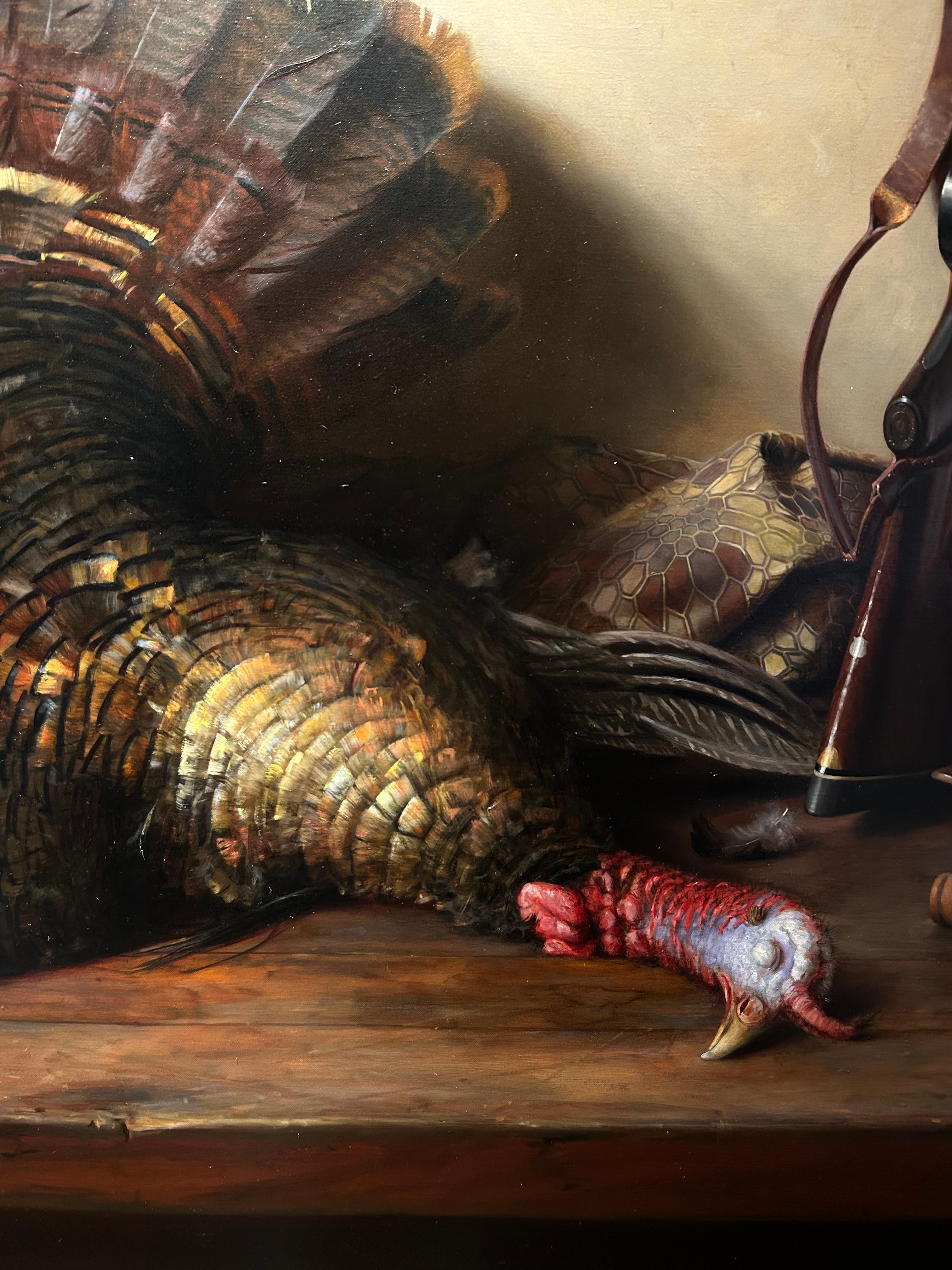 Wild Turkey, Realist Animal Portrait of Wild Turkey - Black Animal Painting by Paul S Brown