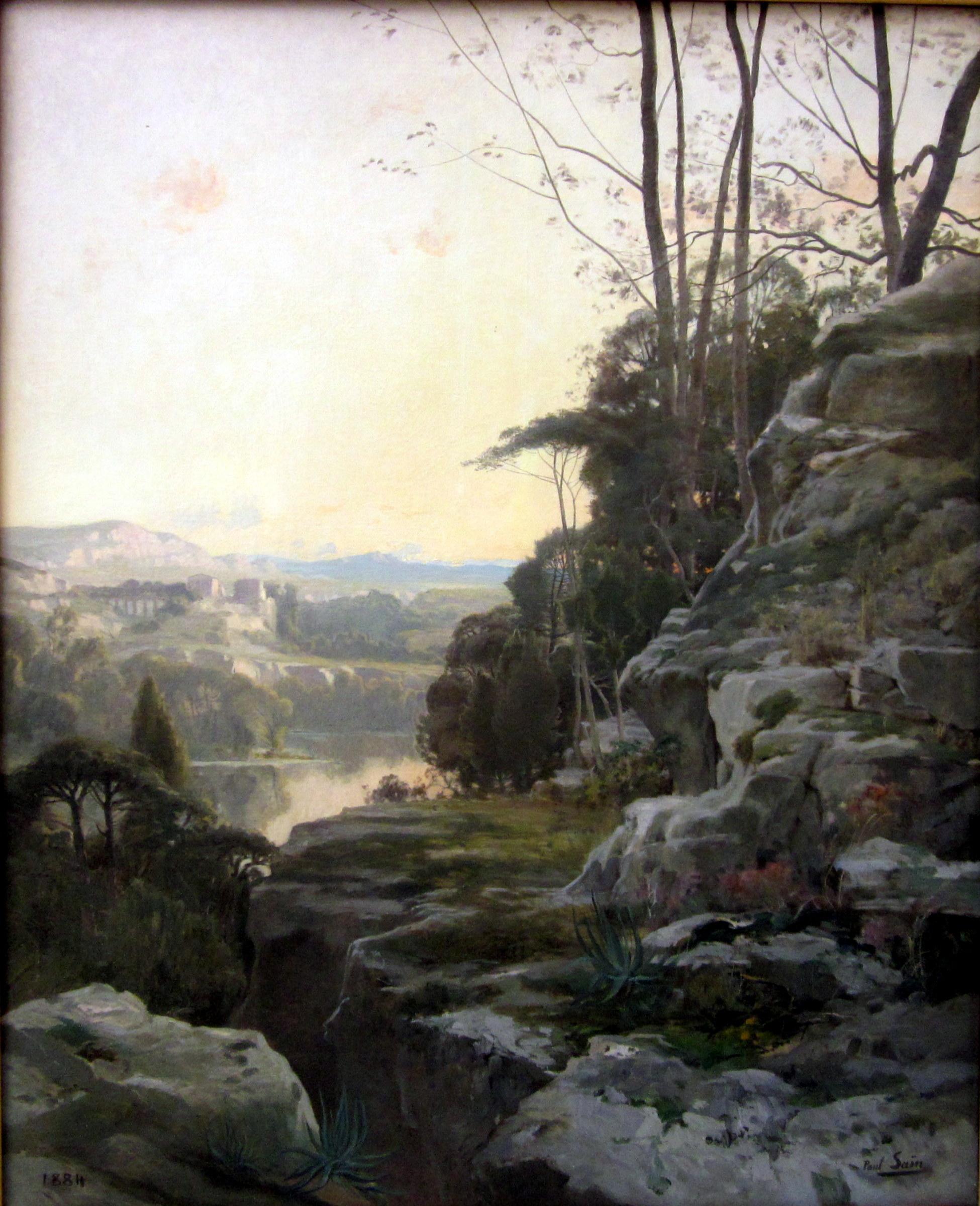 Beautiful oil on canvas by French Avignon artist Paul Saïn (1853-1908) representing a riverside landscape. The painting framed in a beautiful 19th century styled frame, with classical technique, is reminiscent of the great 