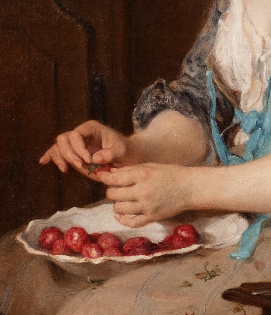 Jeune fille française avec des fraises - Noir Figurative Painting par Paul Saint-Jean