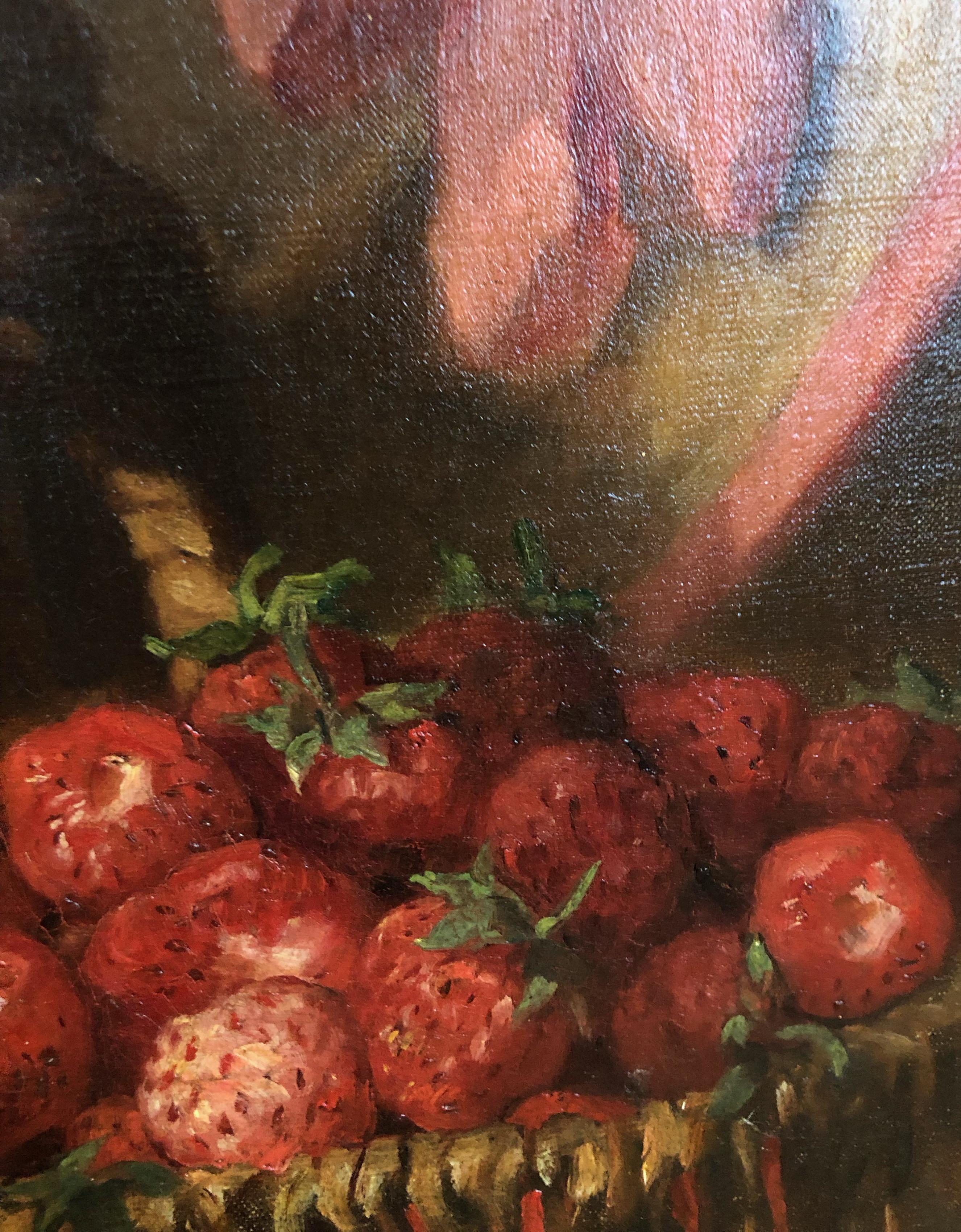Junges französisches Mädchen mit Erdbeeren im Angebot 3