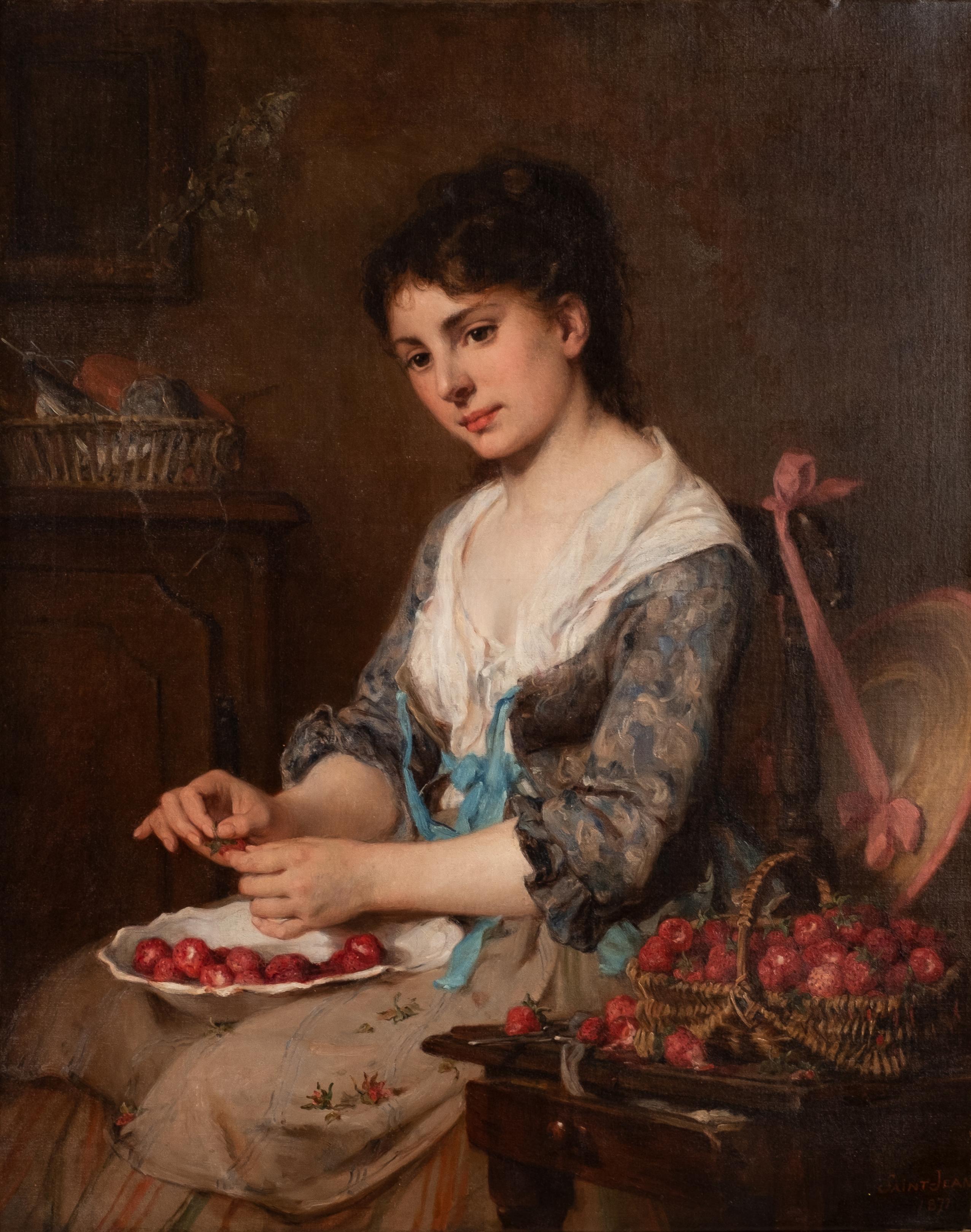 Young French Girl with Strawberries - Painting by Paul Saint-Jean