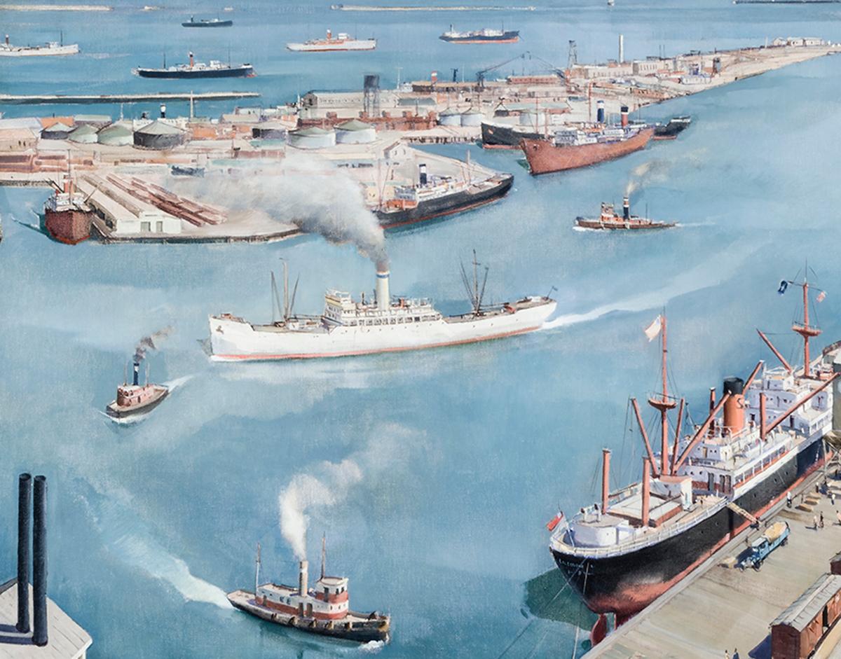 Harbor de San Pedro  - Modernisme américain Painting par Paul Sample