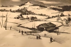 "La ladera cerca del puente" Paul Sample, mediados de siglo, paisaje nevado americano
