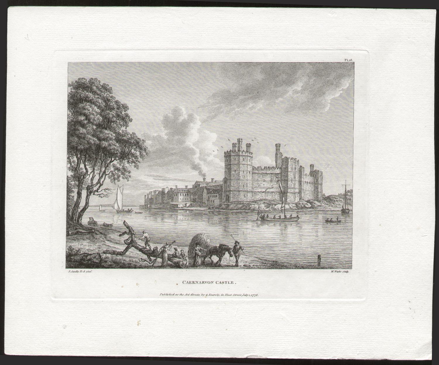 Castello di Caernarfon, Galles. Paul Sandby Incisione di paesaggi del 18° secolo in vendita 1