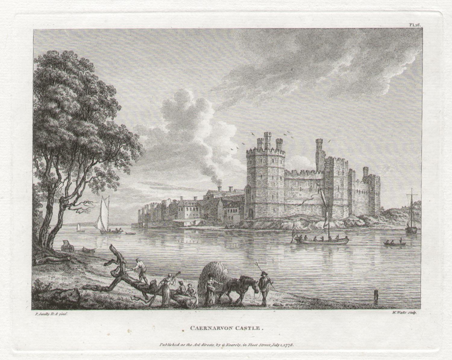 Caernarfon Castle, Wales. Paul Sandby C18th landscape engraving