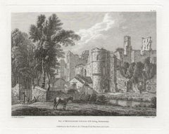 Middleham Castle, Yorkshire. Englischer Landschaftsgravur von Paul Sandby aus dem 18. Jahrhundert
