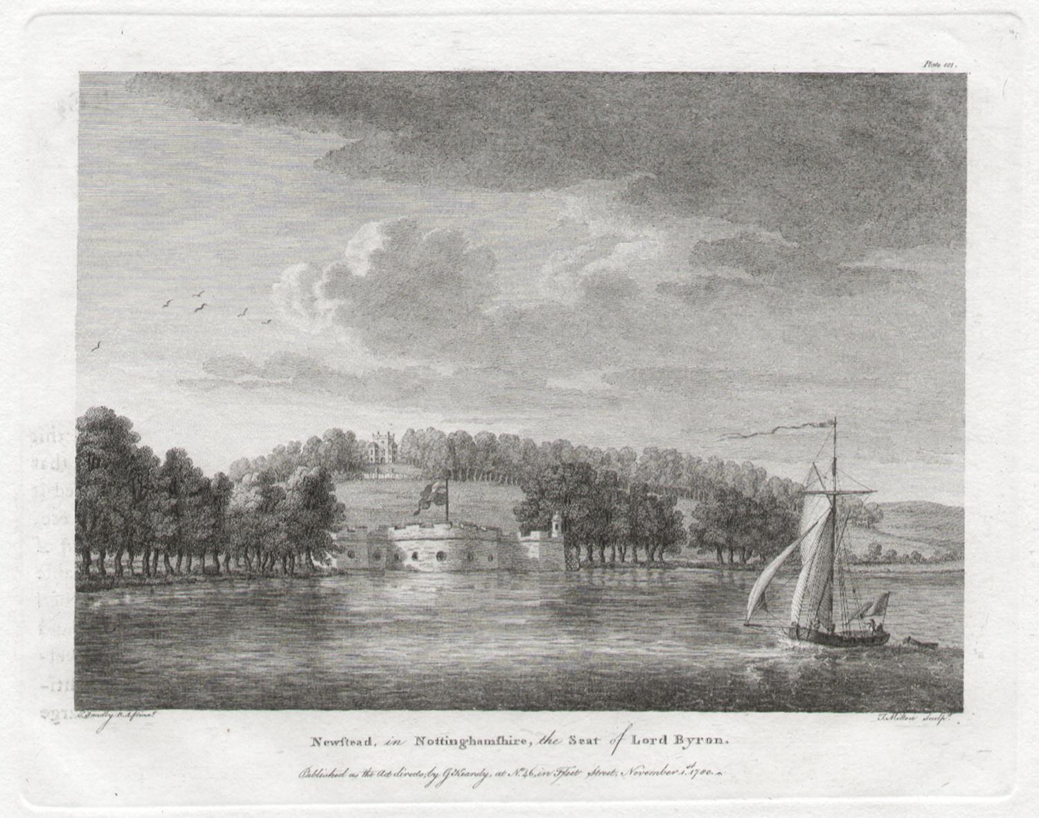 newstead in Nottinghamshire, der Sitz von Lord Byron"

Kupferstich von Thomas Malton nach Paul Sandby (1731-1809).

Aus Paul Sandbys "The Virtuosi's Museum, Containing Select Views in England, Scotland, and Ireland", veröffentlicht von George
