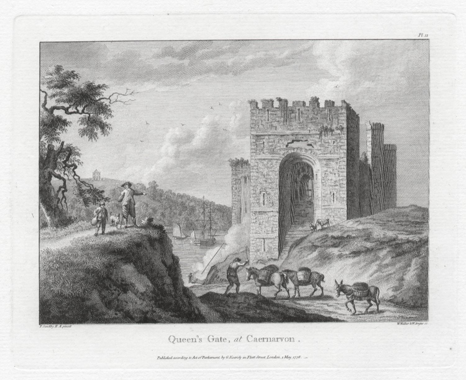 Queen's Gate, at Caernarfon, Wales. Paul Sandby C18th landscape engraving