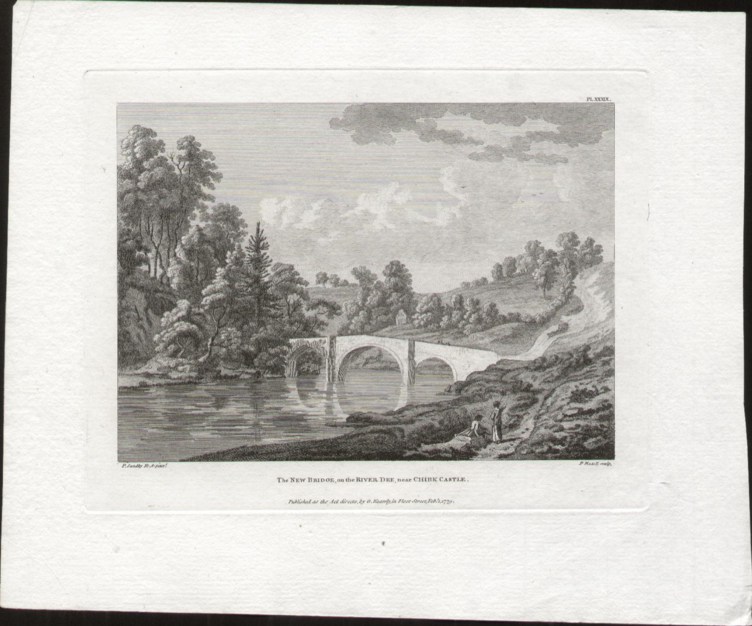 The New Bridge, On The River Dee, Wales. Landschaftsgravur von Paul Sandby aus dem 18. Jahrhundert im Angebot 1