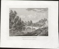 El Puente Nuevo, en el río Dee, Gales. Paul Sandby Grabado de paisaje del siglo XVIII