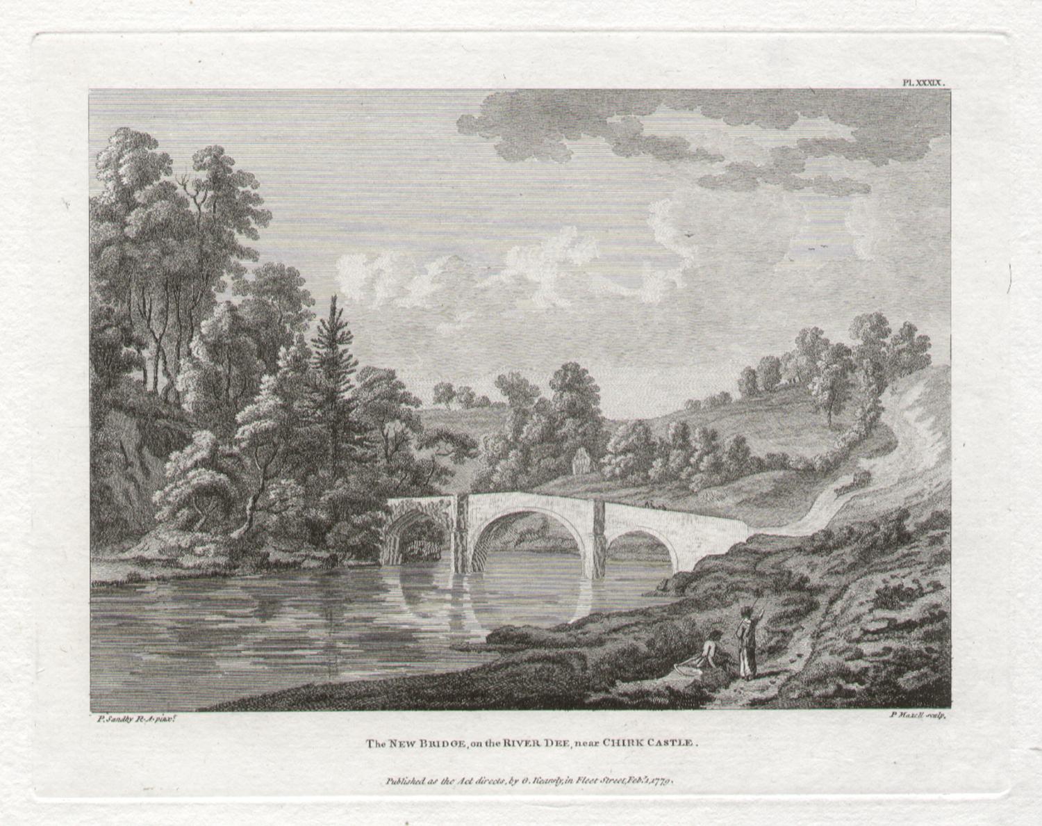 The New Bridge, On The River Dee, Pays de Galles. Paul Sandby, gravure de paysage du XVIIIe siècle
