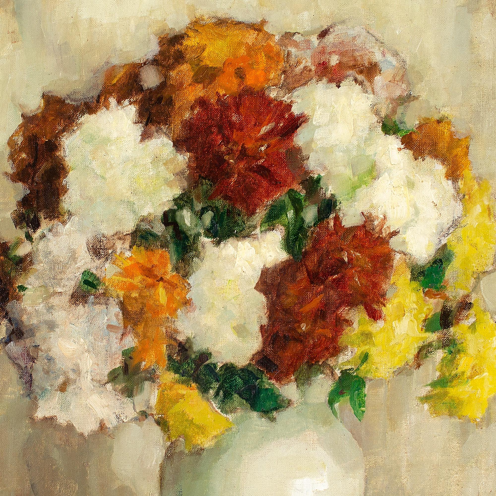Paul Sannemann, Still Life With Chrysanthemums, Oil Painting  For Sale 2