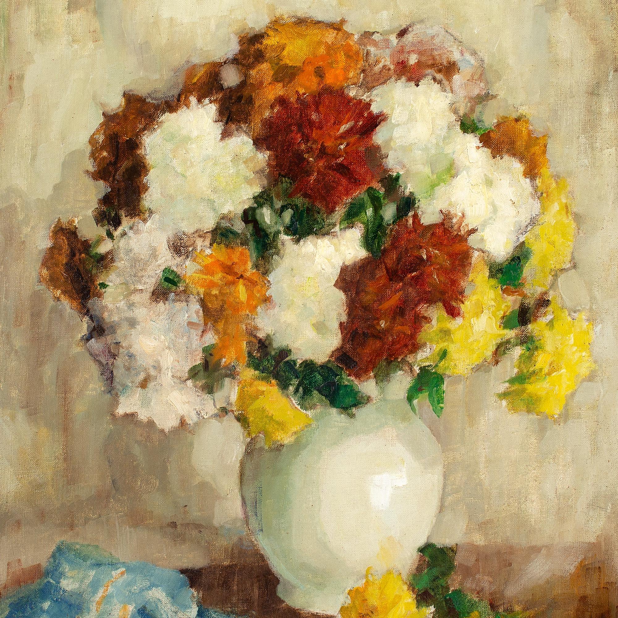 Paul Sannemann, Nature morte aux chrysanthèmes, peinture à l'huile  en vente 5