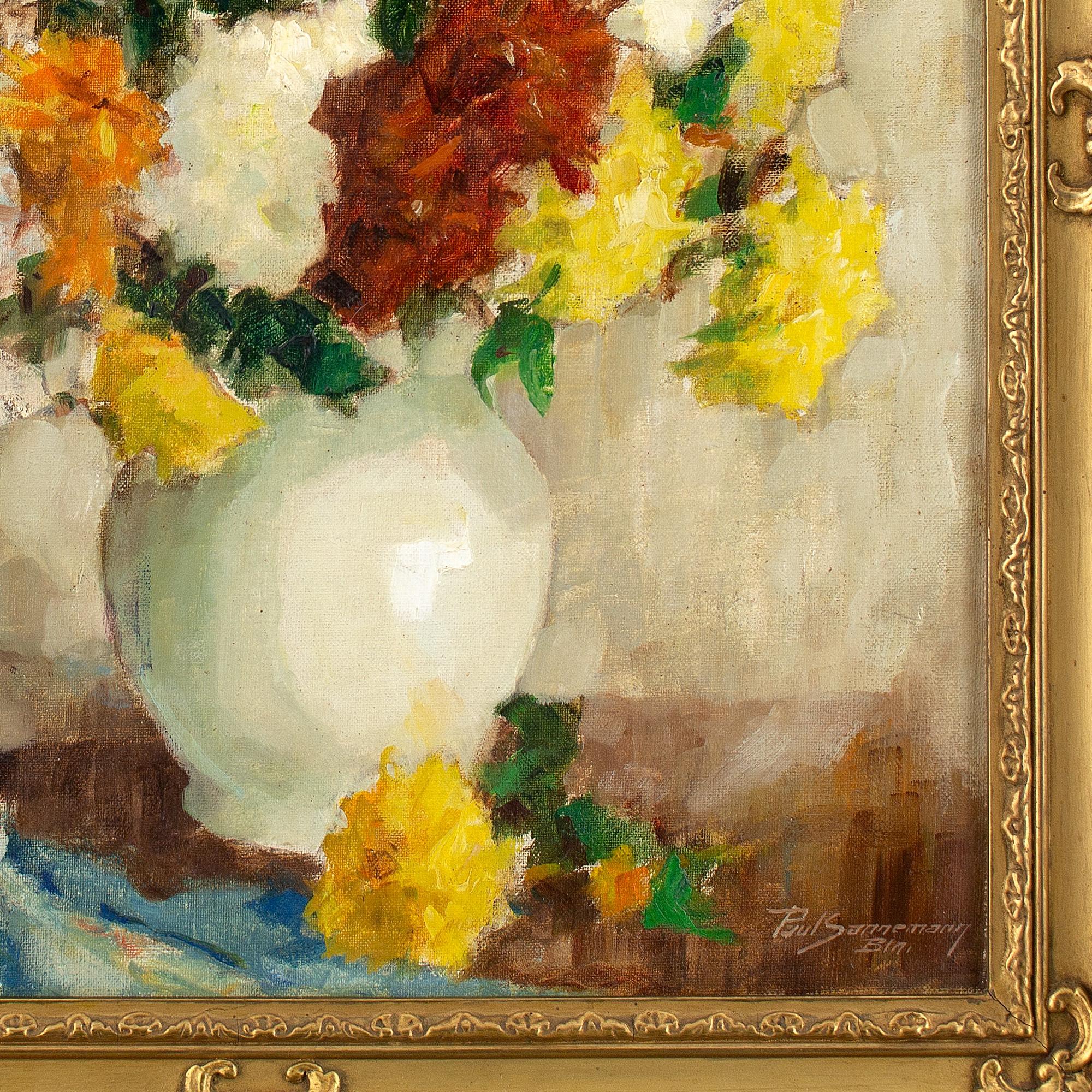 Paul Sannemann, Still Life With Chrysanthemums, Oil Painting  For Sale 5