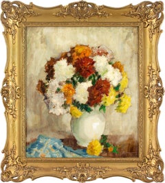 Paul Sannemann, Still Life With Chrysanthemums, Oil Painting 