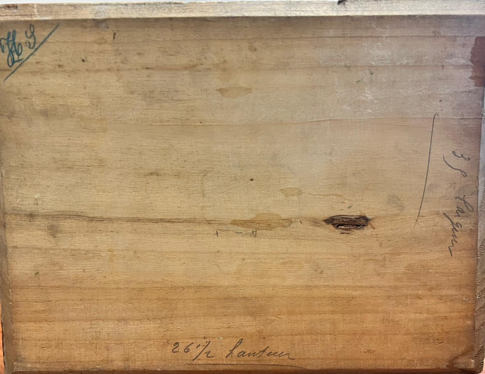 1890's Óleo Impresionista Francés Firmado Cielo Rosa del Atardecer sobre Campos de Campo en venta 1