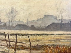 1890’s French Impressionist Signed Oil Wintry Misty Morning Rural Fields