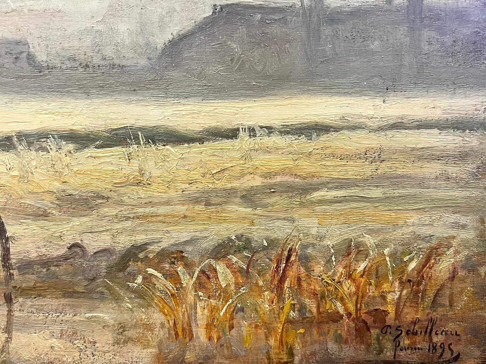 Olio firmato da un impressionista francese del 1890: Mattina invernale e nebbiosa Campi rurali - Painting Impressionismo di Paul Sébilleau 