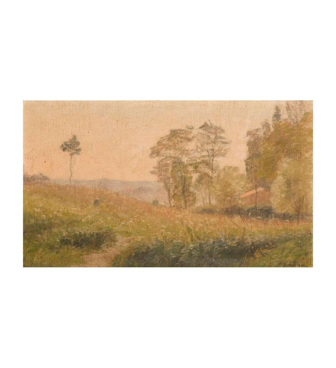 Paisaje francés de Paul Sébilleau (1847-1907), óleo sobre lienzo+ "Primavera
