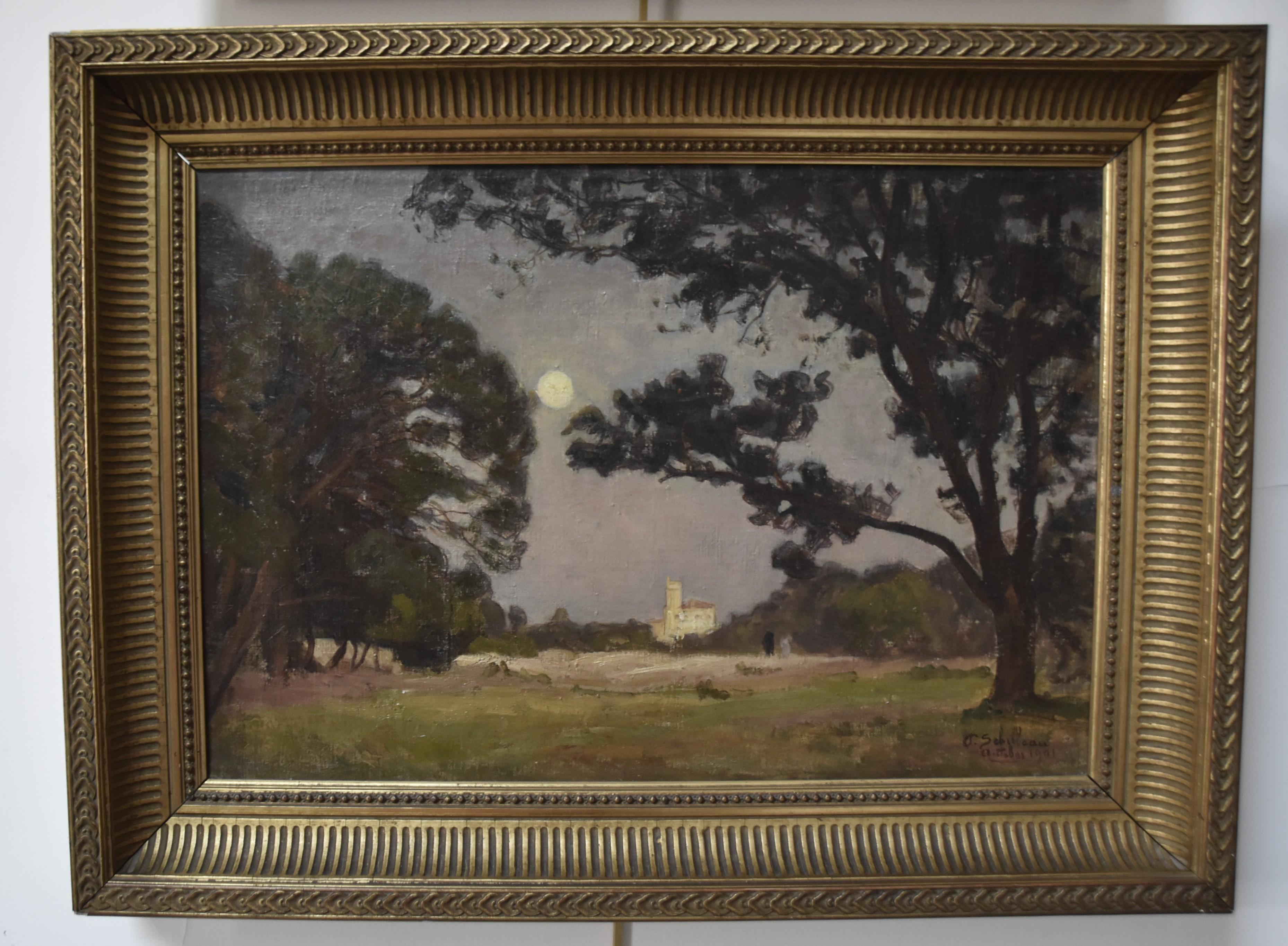 Paul Sébilleau (1847-1907) Antibes al chiaro di luna, 1901, olio su tela firmato 9
