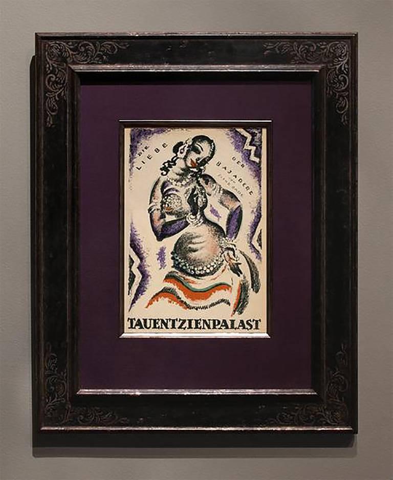 Die Liebe der Bajadere (Translation: The Love of the Temple Dancer directed by Svend Gade)
Paul Scheurich
Antique film poster lithograph from 1918
Dinse & Eckert, Berlin

Presented in custom Orientalist frame with silk purple mat
Frame dimensions: