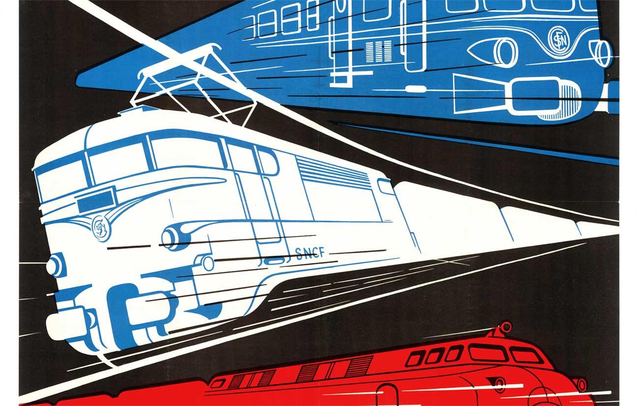 Original Emprunt SNCF 1957 Souscrivez Vintage Französisch Eisenbahn Plakat Leinen zurückgegeben (Amerikanische Moderne), Print, von Paul Schmitt