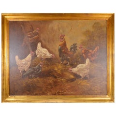 Paul Schouten Belgian School, Cock with Chickens