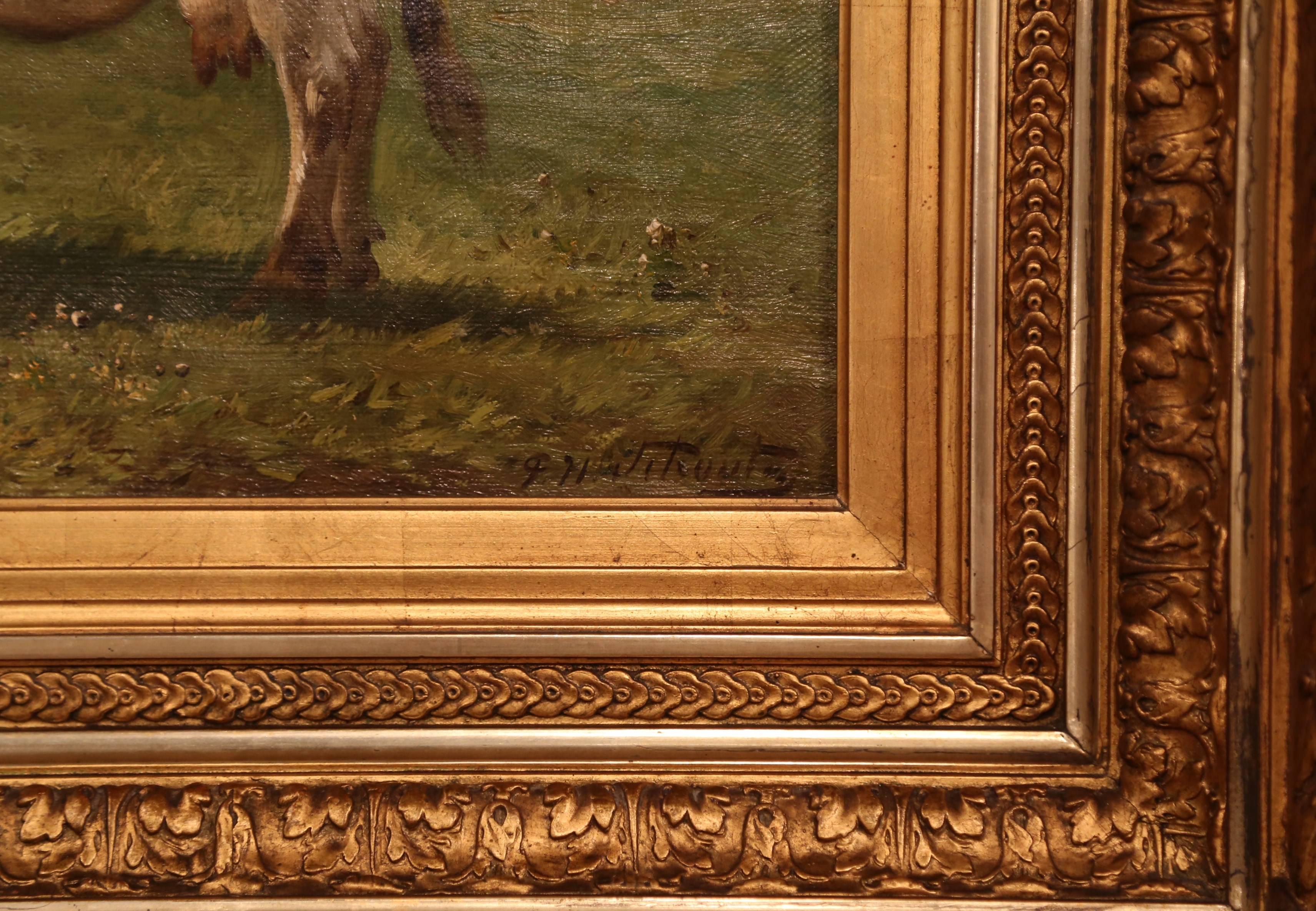 19th Century Gilt Framed Oil on Canvas Cow Painting Signed Paul Henri Schouten - Brown Animal Painting by Paul Schouten