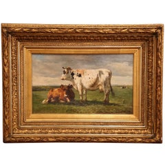 19th Century Gilt Framed Oil on Canvas Cow Painting Signed Paul Henri Schouten