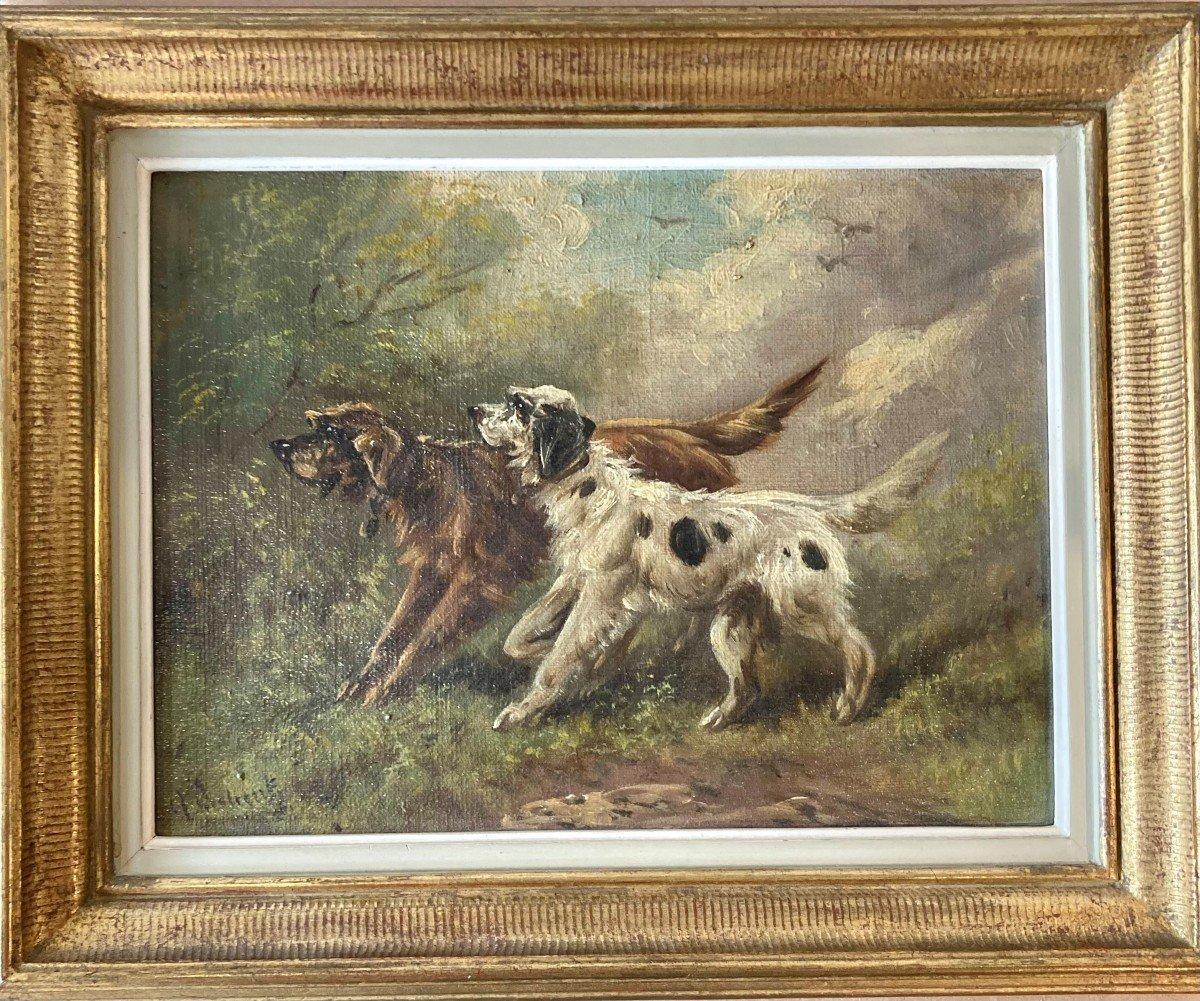 Hunting dogs, antique oil on canvas by Paul Schouten (1860-1922) 1