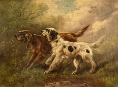 Hunting dogs, antique oil on canvas by Paul Schouten (1860-1922)