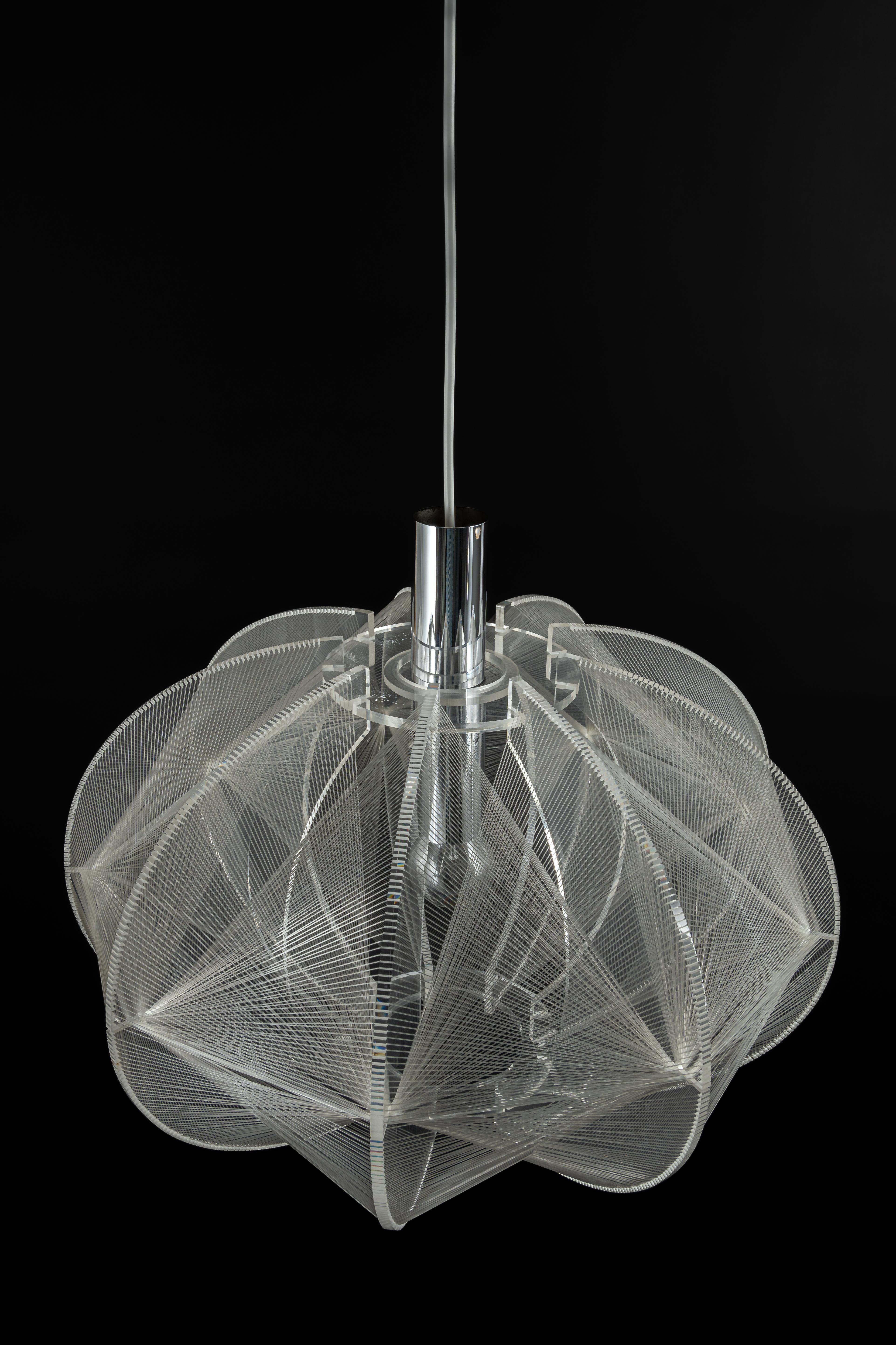 Paul Secon for Sompex-Clear Wire Pendant Lamp, Germany, 1970s In Good Condition For Sale In Aachen, NRW