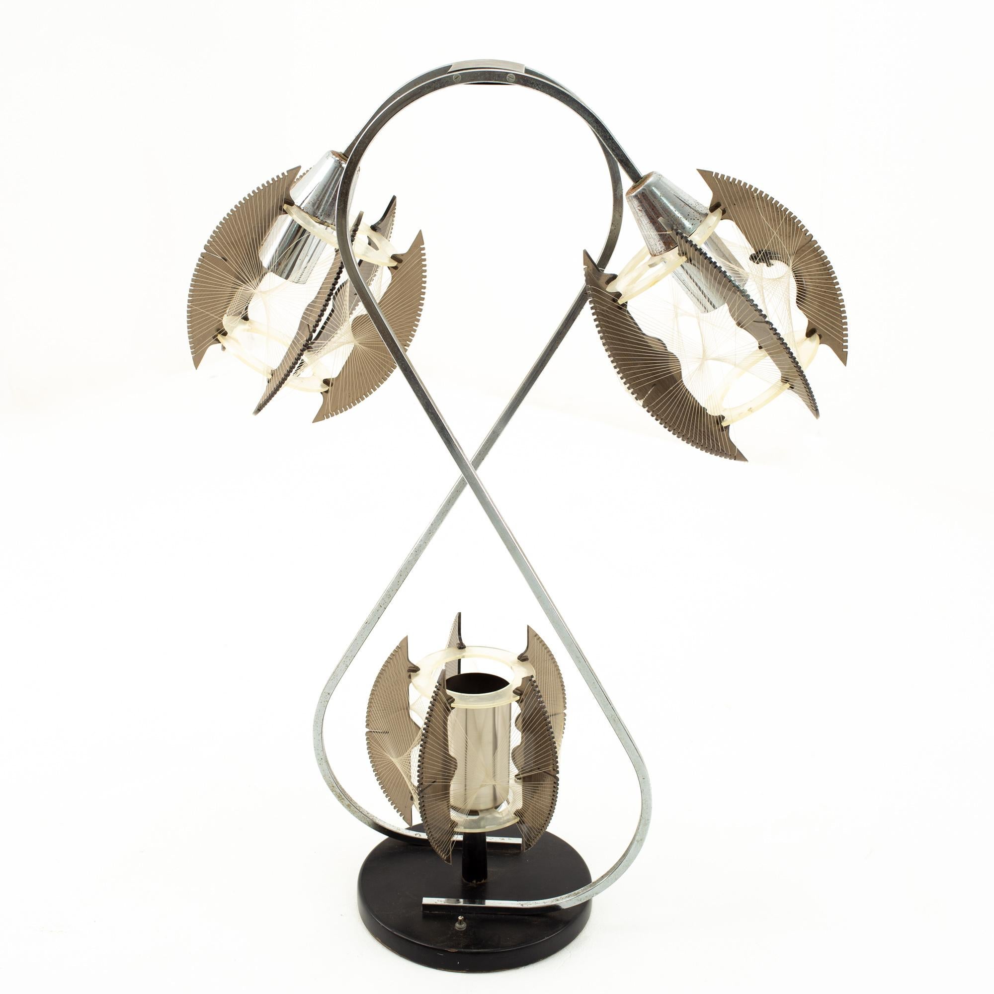 Paul Secon for Sompex Mid Century String and Chrome Lamp In Good Condition For Sale In Countryside, IL