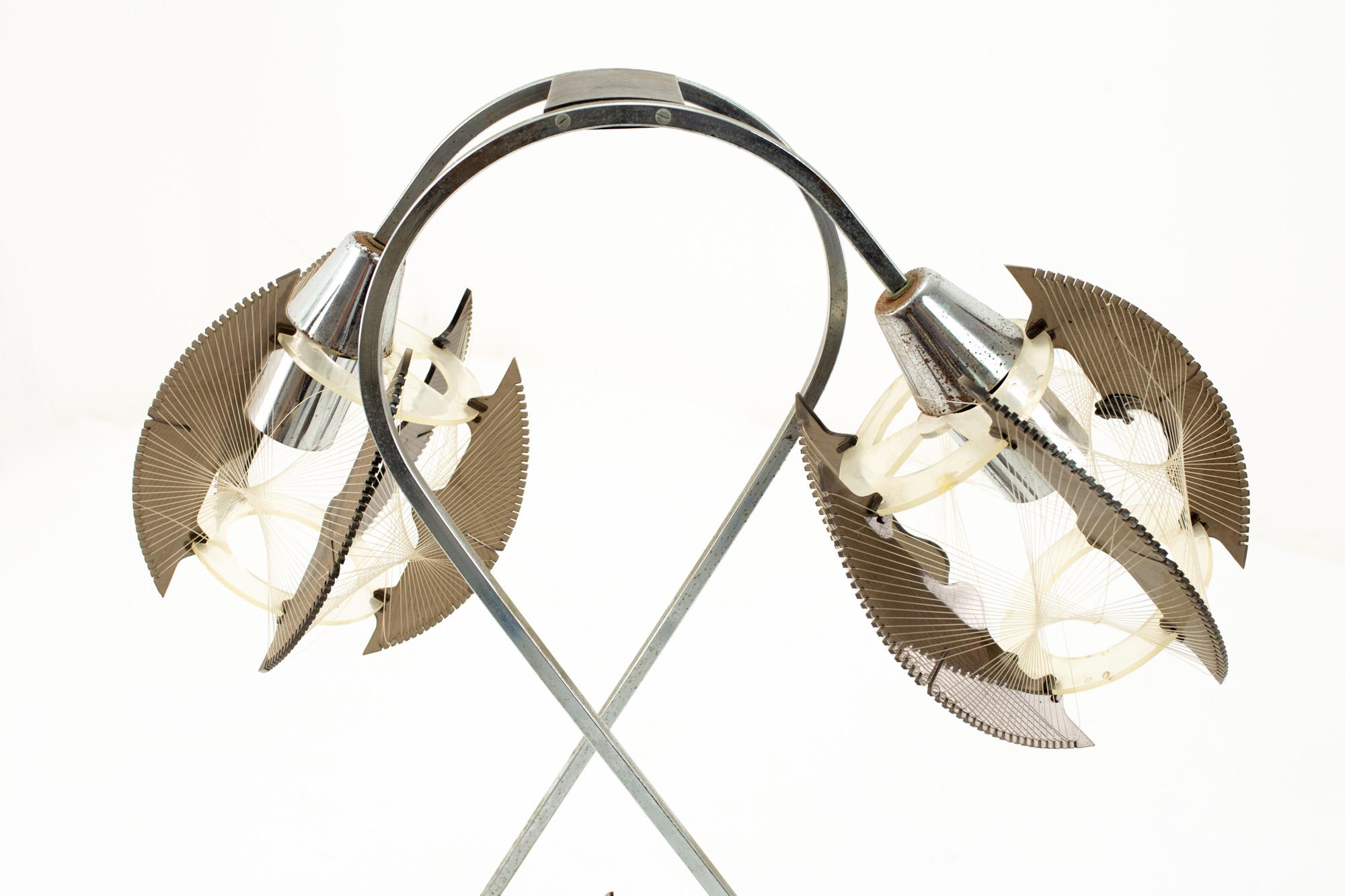 Cordon Paul Secon for Sompex Mid Century String and Chrome Lamp (lampe à cordes et chrome) en vente