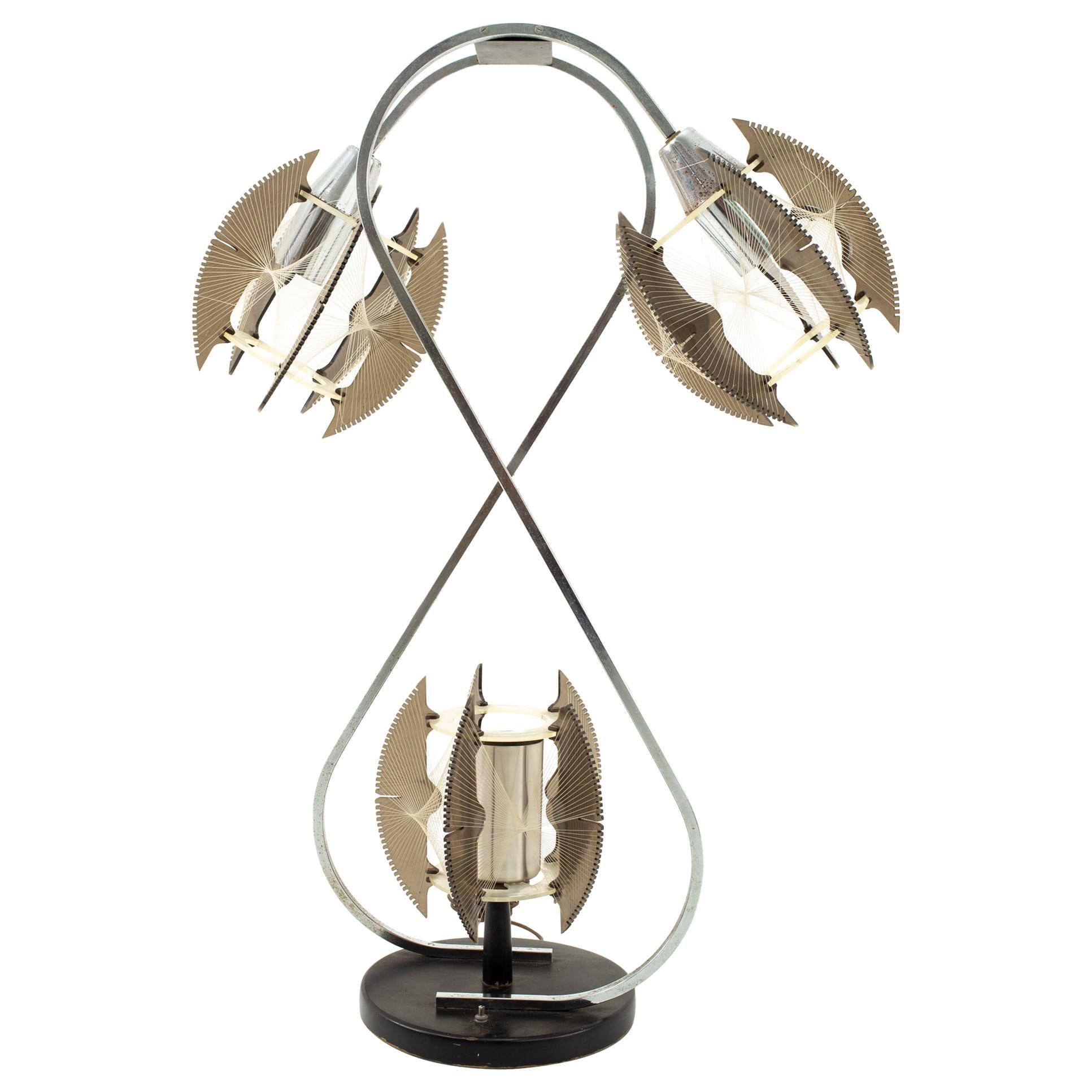 Paul Secon for Sompex Mid Century String and Chrome Lamp (lampe à cordes et chrome) en vente