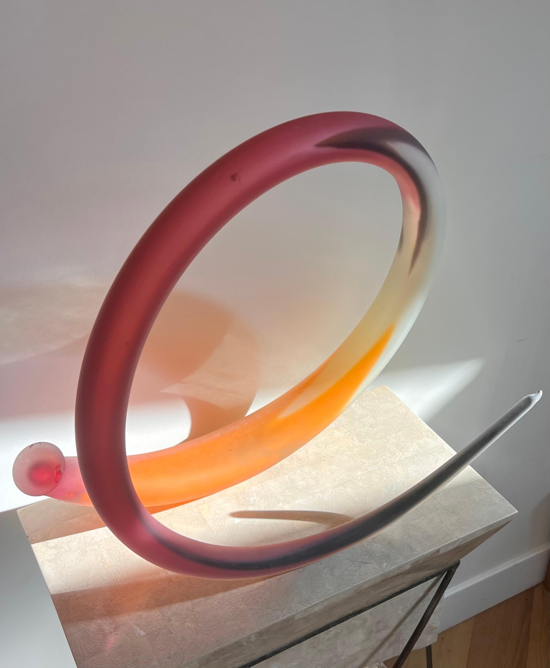 Paul Seide Handblown Frosted Art Glass Spiral Sculpture, 1986 5