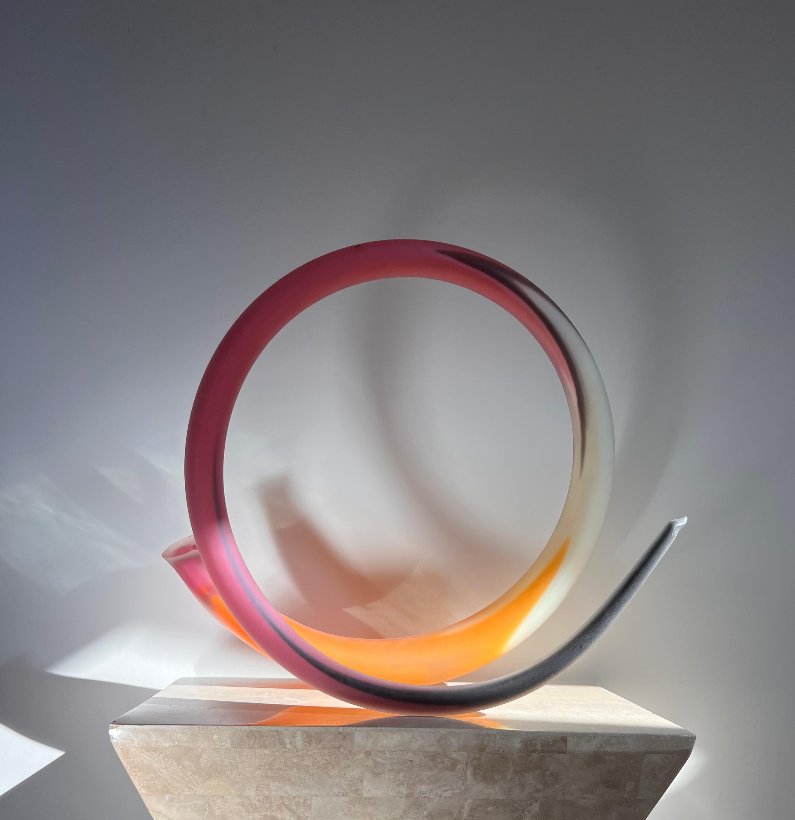 Paul Seide Handblown Frosted Art Glass Spiral Sculpture, 1986 9