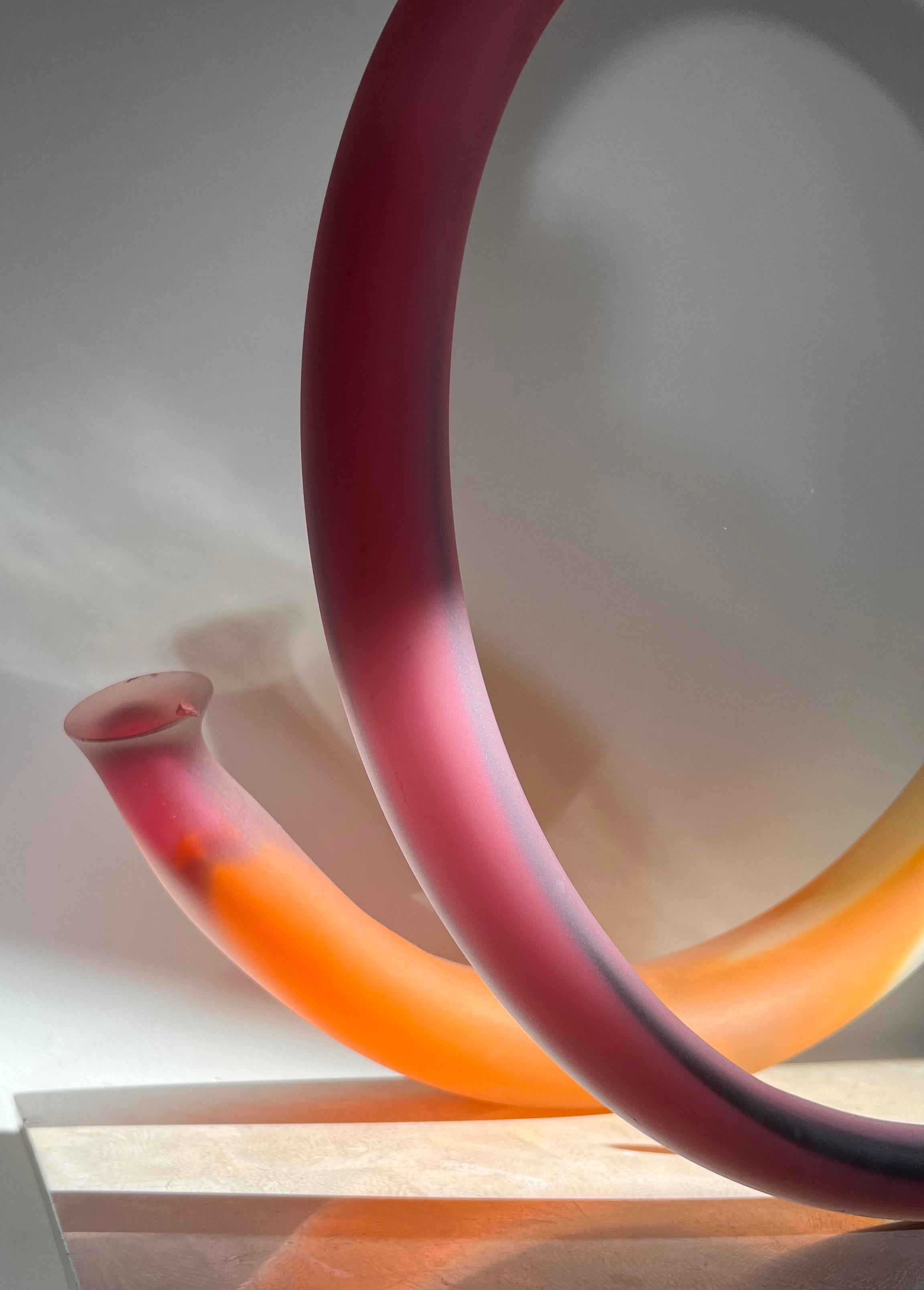 Paul Seide Handblown Frosted Art Glass Spiral Sculpture, 1986 11