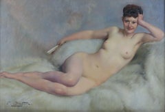 Oil Painting by Paul Seiffert "Nu Allongé un Éventail"
