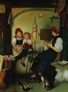 After Paul Seignac - Framed Mid 20th Century Oil, Gathered in the Kitchen