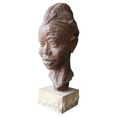 Paul Sersté (1910-2000) Busto belga de terracota de una mujer de una tribu africana