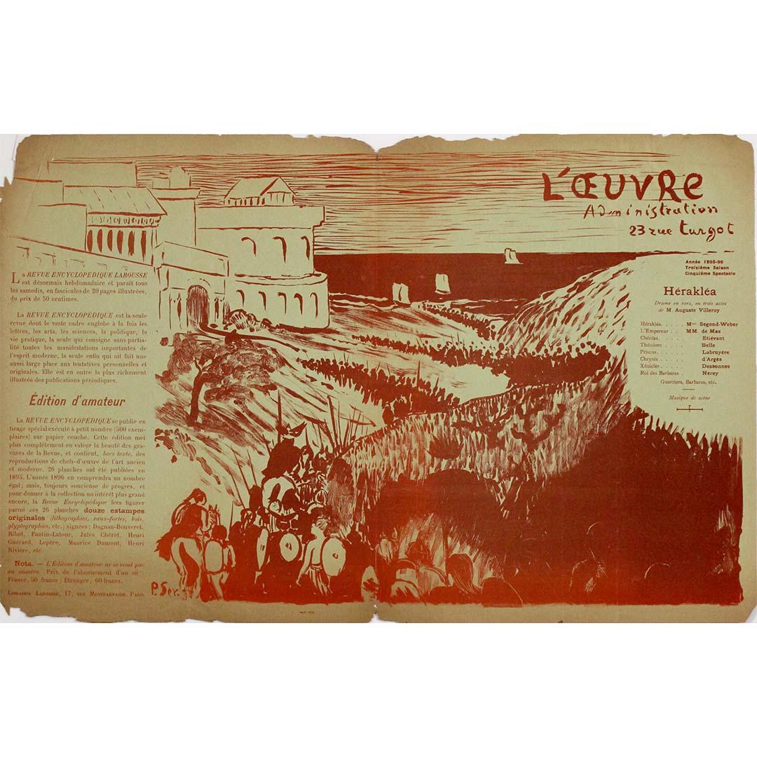 Dieses eindrucksvolle lithografische Programm wurde von Paul Sérusier, dem visionären Maler und Theoretiker des Nabi, für die Aufführung von Hérakléa, einem klassisch inspirierten Drama von Auguste Villeroy, im Jahr 1896 geschaffen. Das Stück wurde