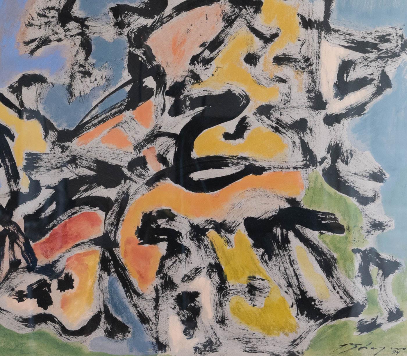 Chinese garden - Beige Abstract Painting by Paul Shapiro